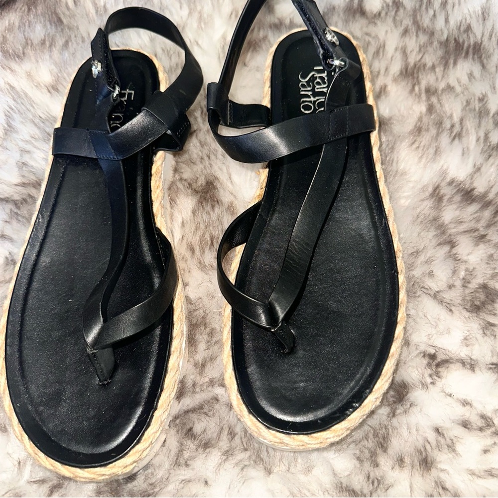 Women's Franco Sarto Jinxy Thong Sandal Black Hispacho Leather
